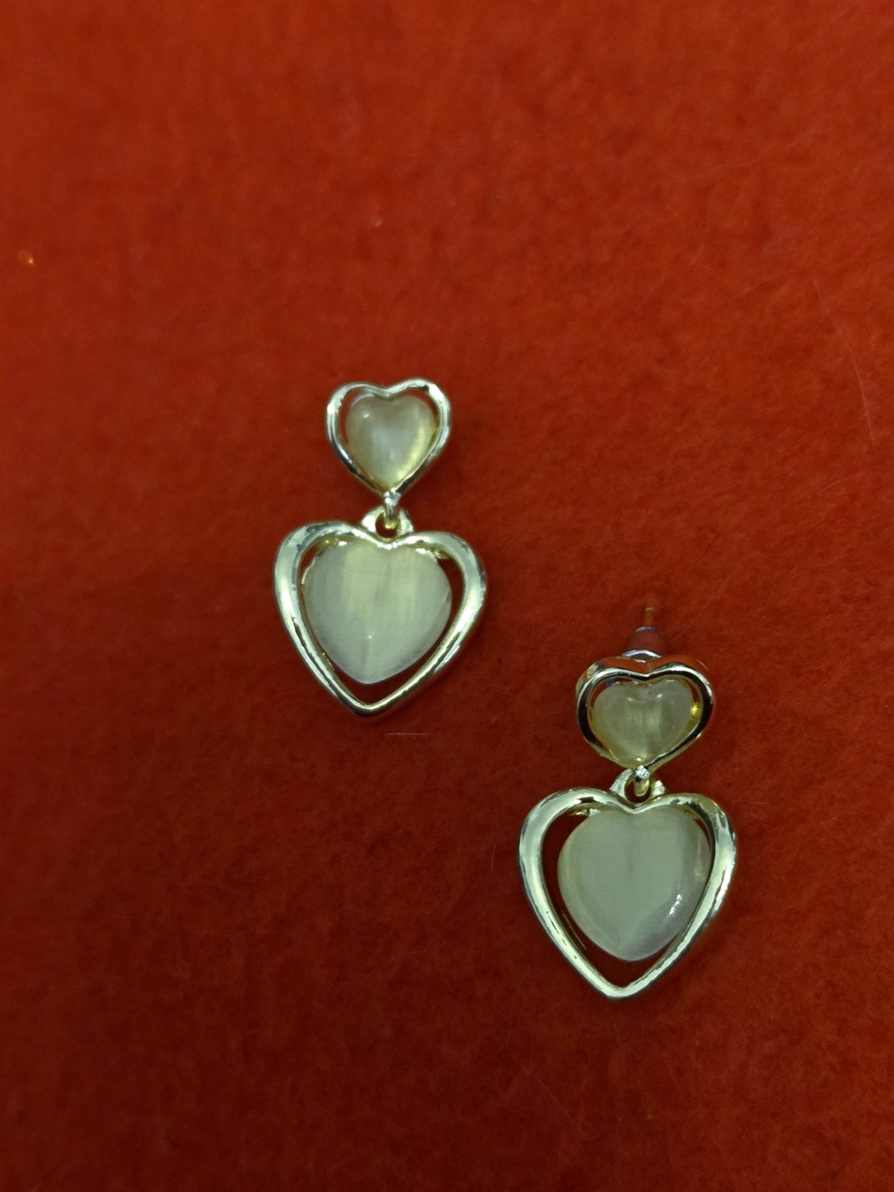 High-End Style Designer Inspired White Heart Plum Blossom Drop Earrings Gold Ton